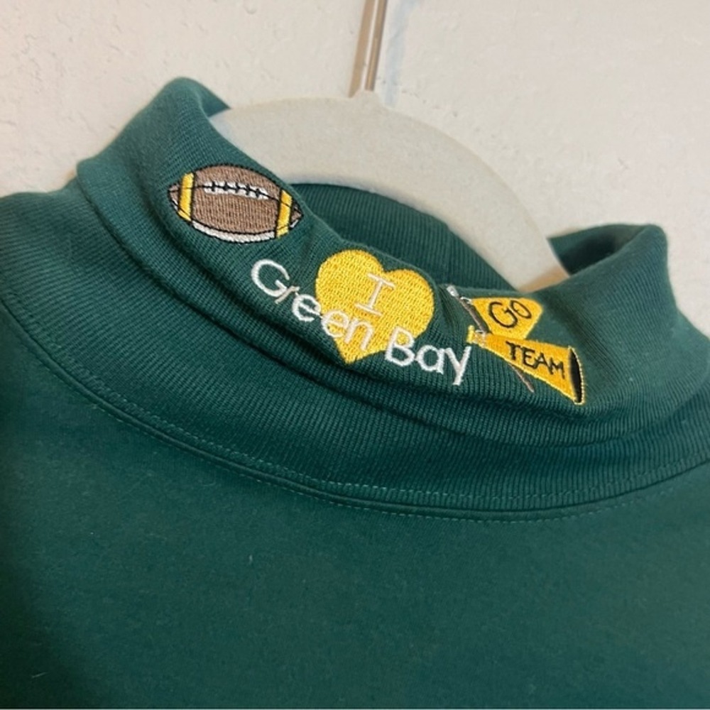 Christopher & Banks Green Bay Football Mock Neck Top Forest Green Large Vintage